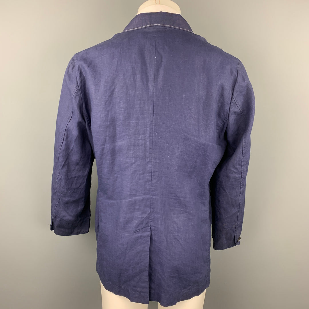 45rpm Size 45 Blue Contrast Stitch Linen Single Breasted Sport Coat