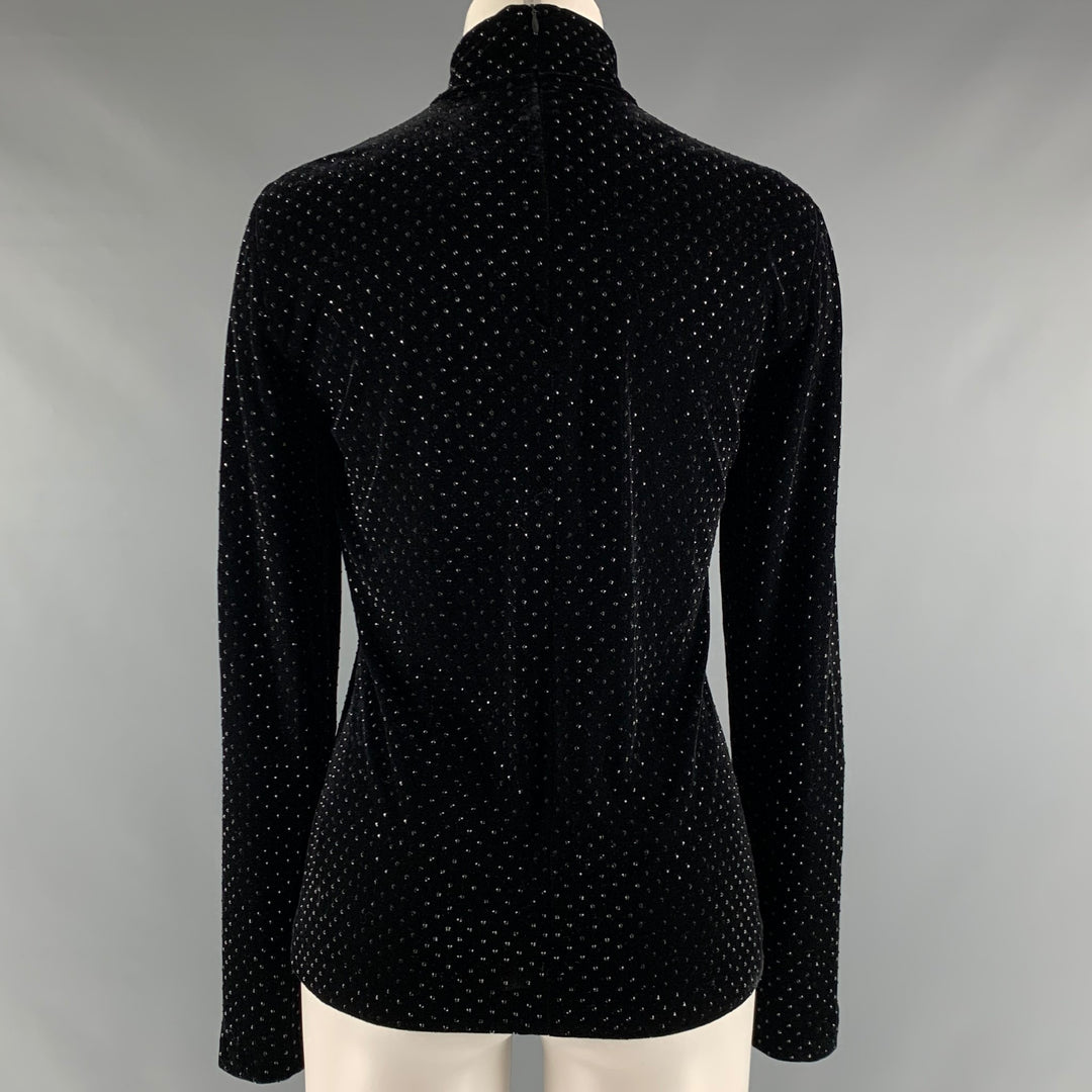AKRIS Size 8 Black Polyester Beaded Turtleneck Dress Top