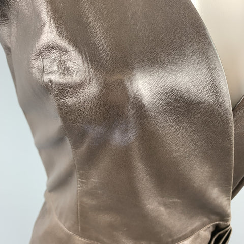 OSCAR DE LA RENTA Size 4 Brown Leather Draped Sleeveless Wrap Dress