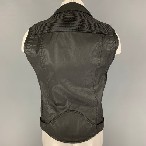 PIERRE BALMAIN Size 40 Black Coated Cotton Polyurethane Biker Vest