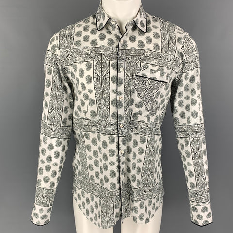 GABRIELE PASINI Size M White Black Paisley Cotton Long Sleeve Shirt