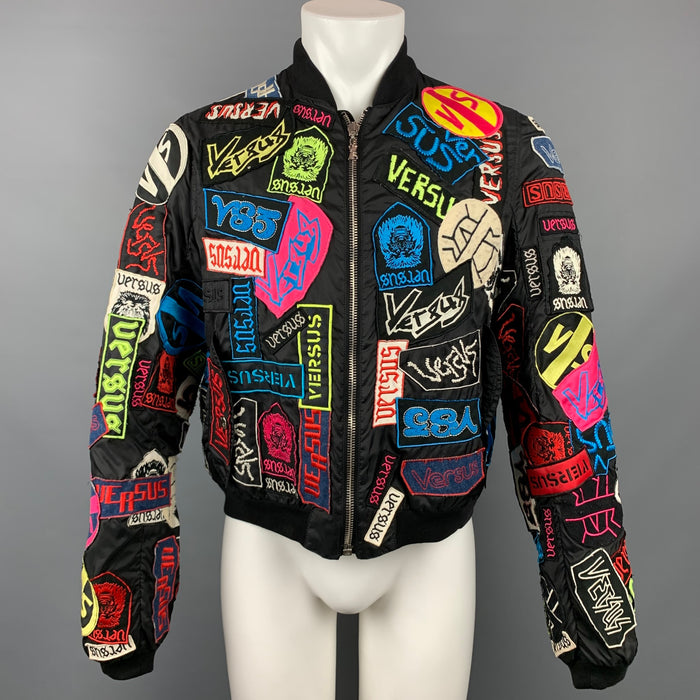 VERSUS by GIANNI VERSACE Size 36 Multi-Color Patches Nylon Bomber  Jacket