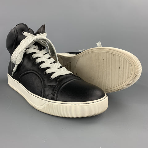 LANVIN Talla 11 / UK 10 Zapatillas altas de cuero negro