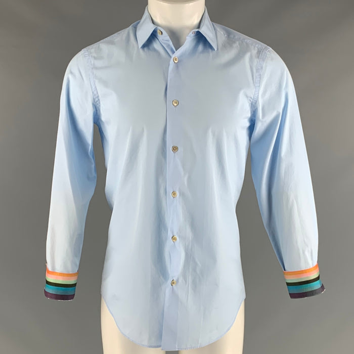 PAUL SMITH Talla S Camisa de manga larga de algodón azul claro con cuello italiano