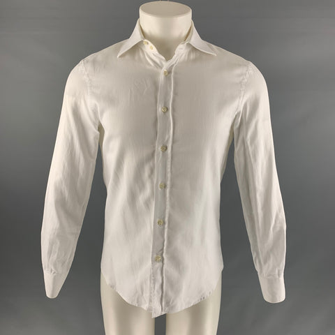EMPORIO ARMANI Size M White Solid Cotton Button Up Long Sleeve Shirt