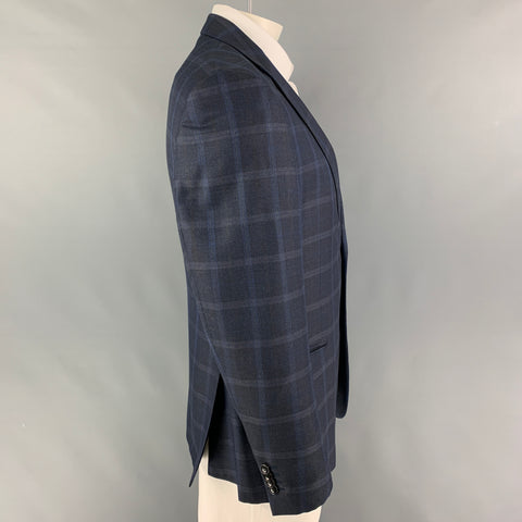 GIORGIO ARMANI Size 44 Navy Black Plaid Single Breasted Sport Coat