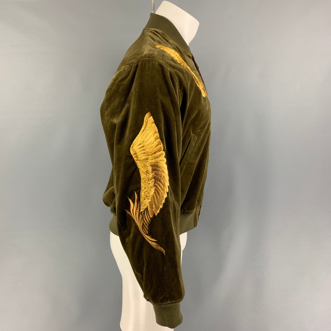 CHRISTIAN DADA FW 19 Size 36 Olive Gold Embroidery Cotton Velvet Jacket