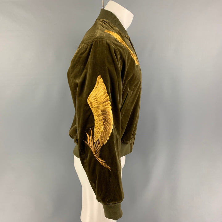 CHRISTIAN DADA FW 19 Size 36 Olive Gold Embroidery Cotton Velvet Jacket