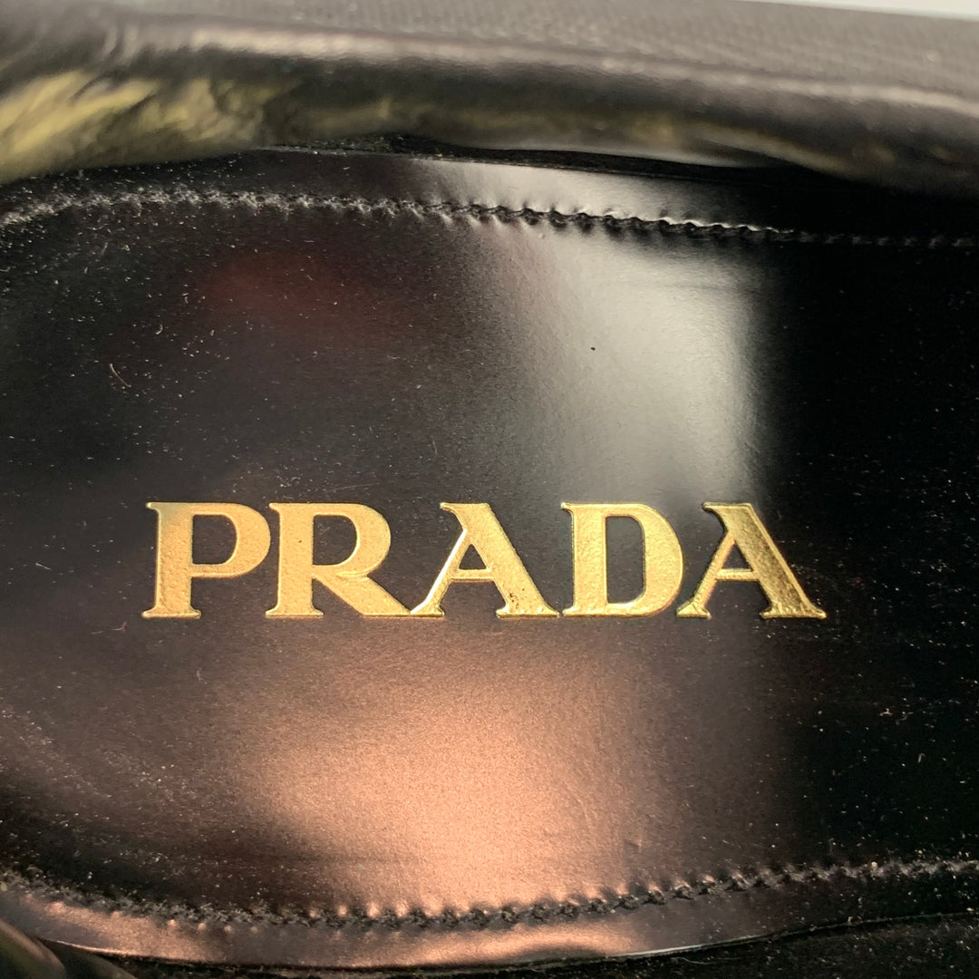 PRADA Size 11 Black Perforated Leather Platform Lace Up Shoes