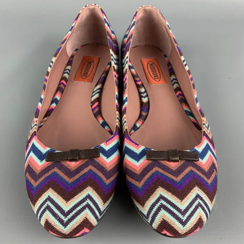 MISSONI Size 8 Multi-Color Fabric Zig Zag Bow Flats