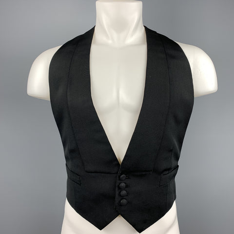 HENRY POOLE &amp; CO Chaleco de esmoquin de seda sólida negro talla 40