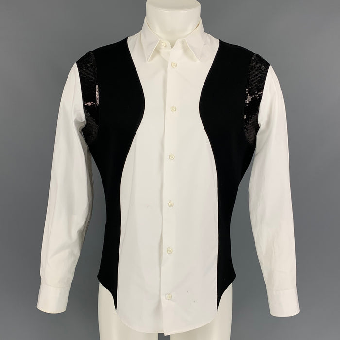 DSQUARED2 Size XS White & Black Mixed Materials Cotton Blend Long Sleeve Shirt