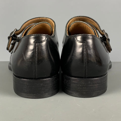 GIORGIO ARMANI Size 7 Black Solid Leather Double Monk Strap Loafers