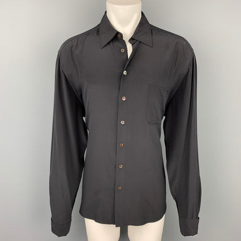 JEAN PAUL GAULTIER Size XL Black Silk French Cuff Corset Back Shirt