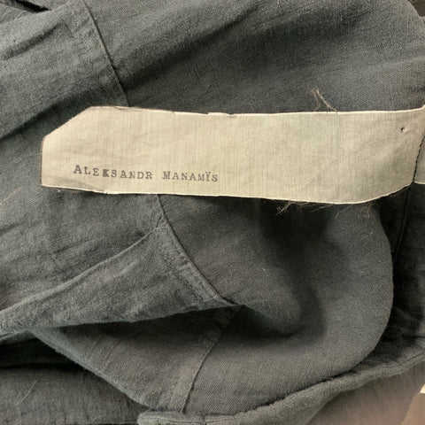 ALEKSANDR MANAMIS Size XL Black Solid Linen Asymmetrical Long Sleeve Shirt