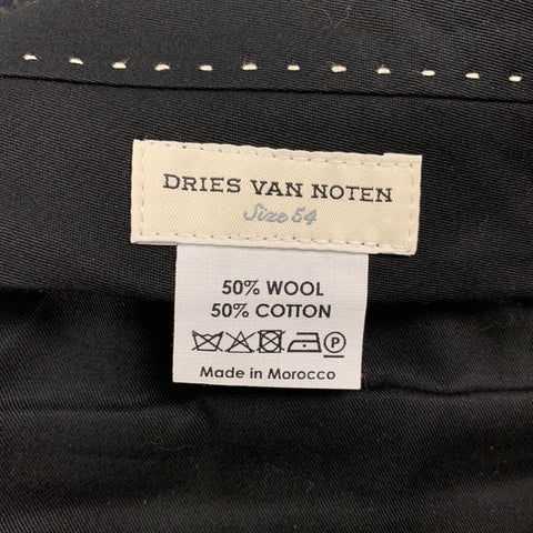 DRIES VAN NOTEN Size 44 Navy Brown Print Wool Cotton Notch Lapel Suit