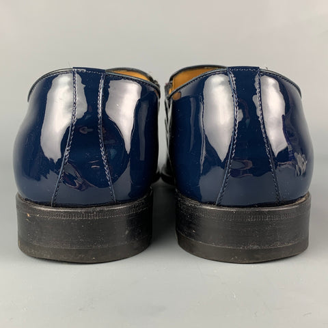 A.TESTONI Size 9 Navy Patent Leather Penny Loafers