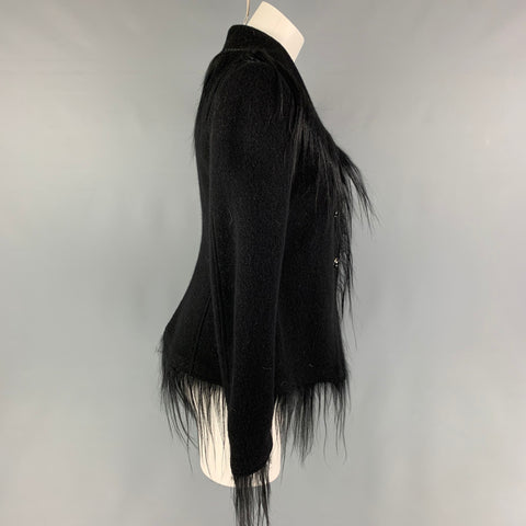 GIORGIO ARMANI Size 6 Black Wool Angora Asymmetrical Jacket
