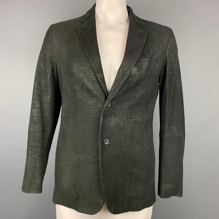 ISSEY MIYAKE Size 42 Black Leather Notch Lapel Sport Coat