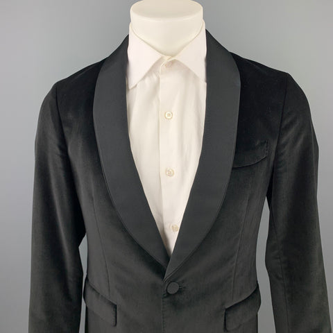 GUCCI Talla 38 Abrigo deportivo regular con cuello chal de terciopelo negro