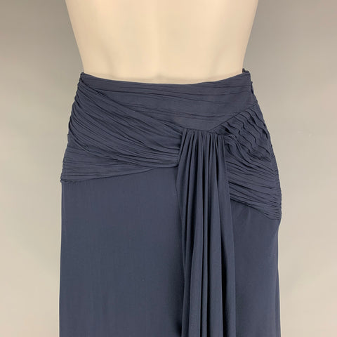 RALPH LAUREN Size 6 Navy Silk Solid Slits Long Skirt