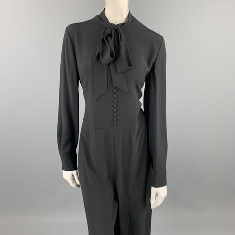 RALPH LAUREN COLLECTION Size 8 Black Viscose / Acetate Long Sleeve Wide Leg Jumpsuit