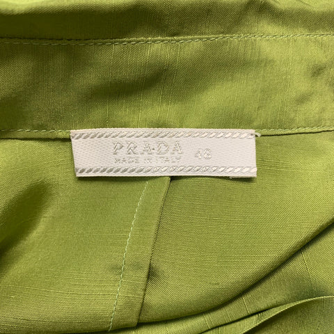 PRADA Taille 10 Haut robe à manches longues en soie verte