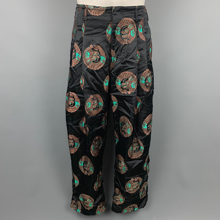 COMME des GARCONS HOMME PLUS Size S Black & Gold Jacquard Rayon / Polyester Wide Leg Dress Pants