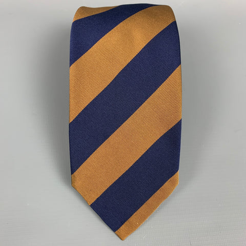 LUCIANO BARBERA Navy & Brown Stripe Silk / Cotton Tie