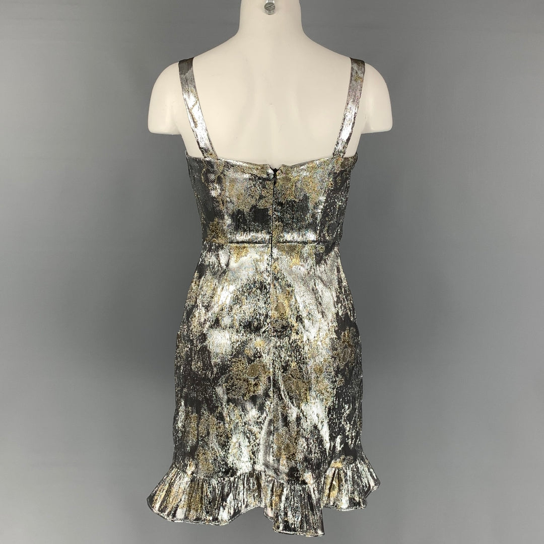 CYNTHIA ROWLEY Size 4 Silver & Gold Polyester / Lurex Jacquard Mini Dress