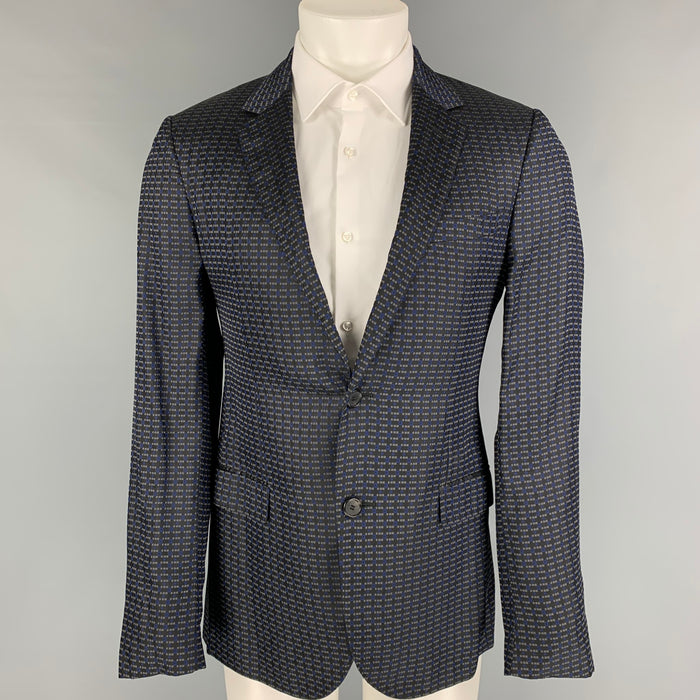 LANVIN Size 40 Regular Grey Blue Print Viscose Silk Sport Coat