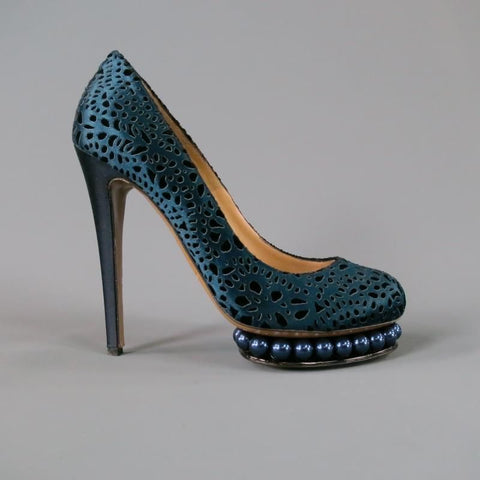 NICHOLAS KIRKWOOD Talla 9 Zapatos de plataforma con corte de seda azul marino