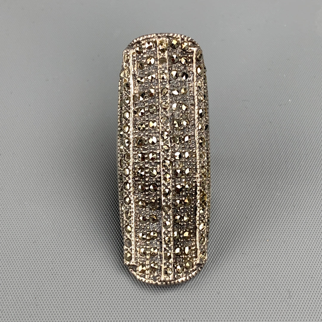 ASH+AMES Silver Tone Marcasite Rectangle Ring