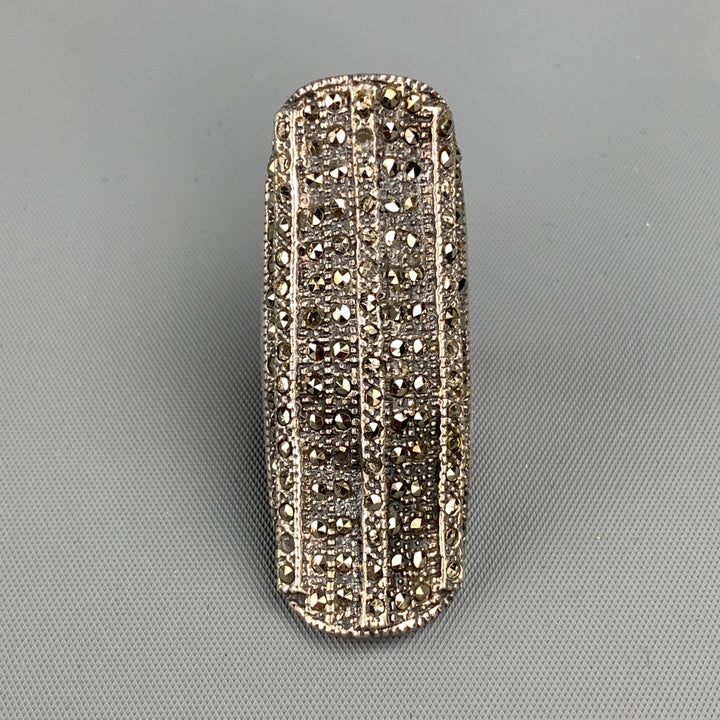 ASH+AMES Silver Tone Marcasite Rectangle Ring
