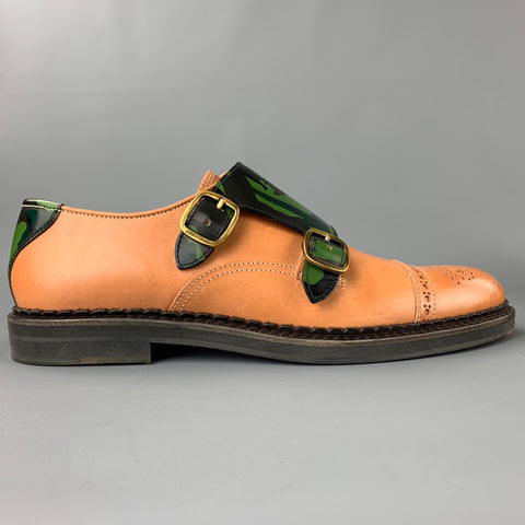JIMMY CHOO Size 8 Tan Camouflage Leather Double Monk Strap Loafers