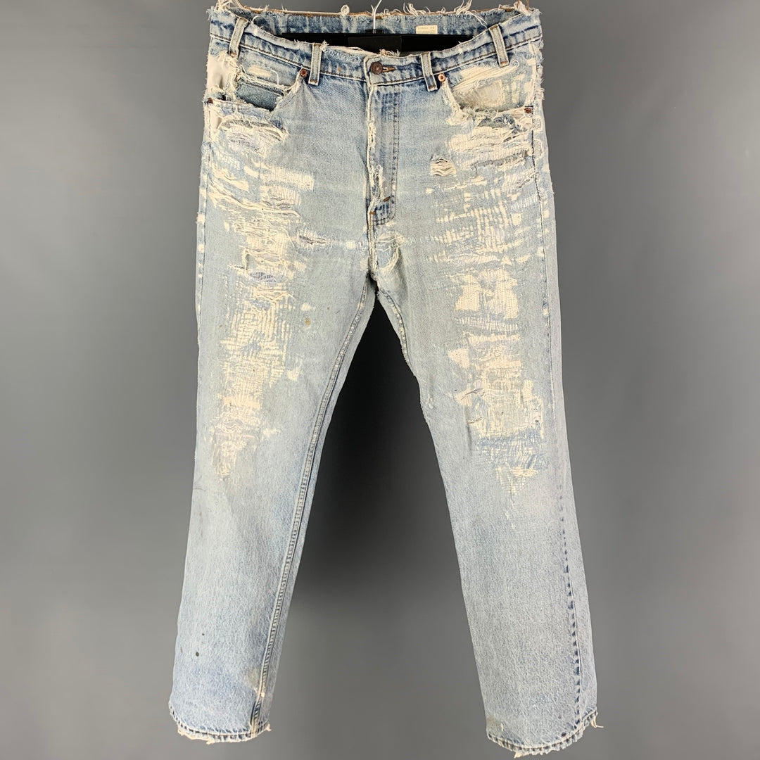 Vintage LEVI STRAUSS 517 Size 35 Blue Light Blue Distressed Cotton Jeans