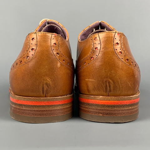 VIVIENNE WESTWOOD Size 10 Tan & Orange Perforated Leather Lace Up Shoes