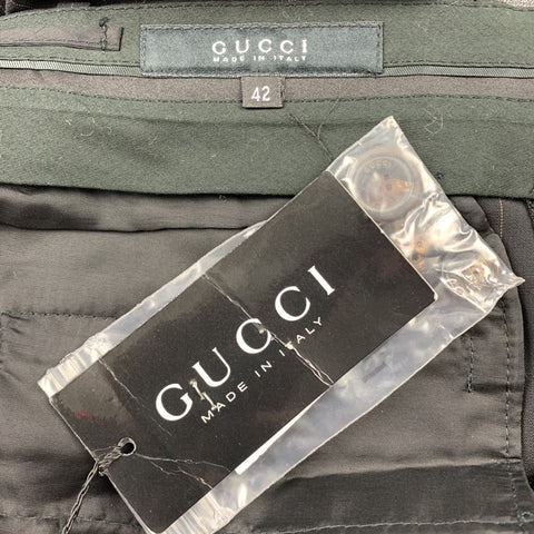 GUCCI Size 6 Black Pinstripe Wool Dress Pants