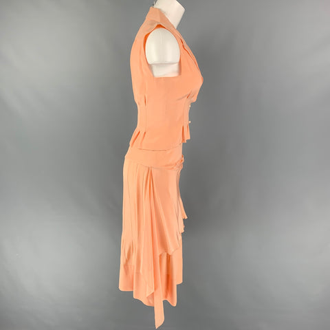 CHANEL AJ508 03P Size 4 Salmon Silk Notch Lapel Skirt Set