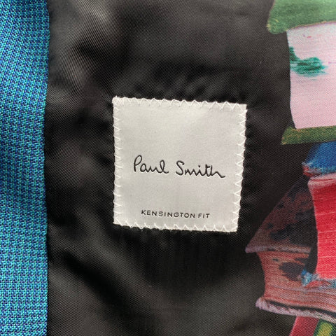 PAUL SMITH Kensington Fit Size 38 Regular Teal Houndstooth Wool Notch Lapel Suit