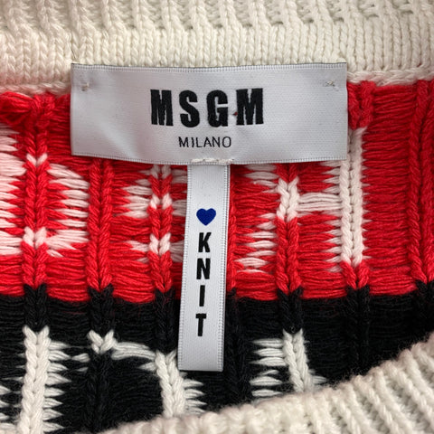MSGM Taille M Pull en coton/acrylique tricoté en détresse blanc et multicolore