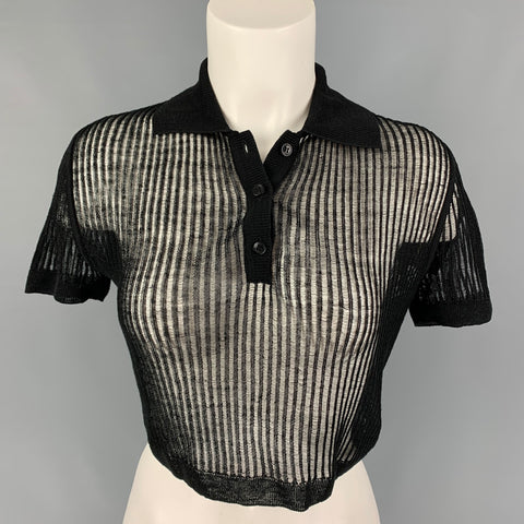 SAINT LAURENT Size S Black See Through Polo Cropped Top