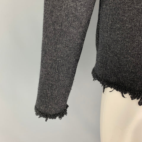 YVES SAINT LAURENT Size S Charcoal Wool Hook Eye Closure Frayed Hem Cardigan