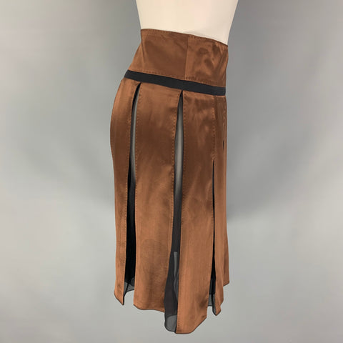 CHLOE Size 4 Brown Black Satin Silk Pleated Skirt
