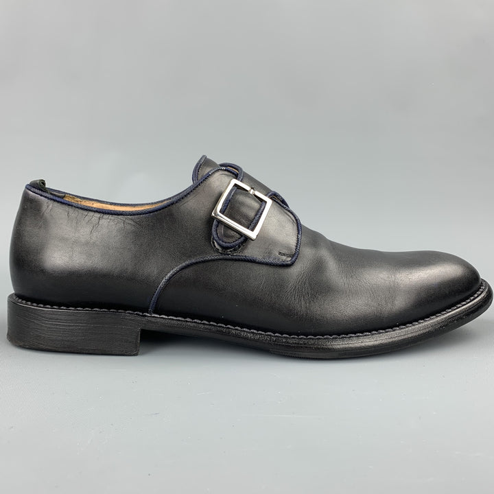 JUSTIN DEAKIN Size 10 Black Leather Monk Strap Loafers