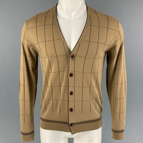 JUNYA WATANABE Size M Khaki Brown Window Pane Cotton V-Neck Cardigan