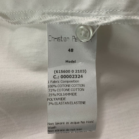 CHRISTIAN PELLIZZARI Size M White Solid Cotton Collarless Short Sleeve Shirt