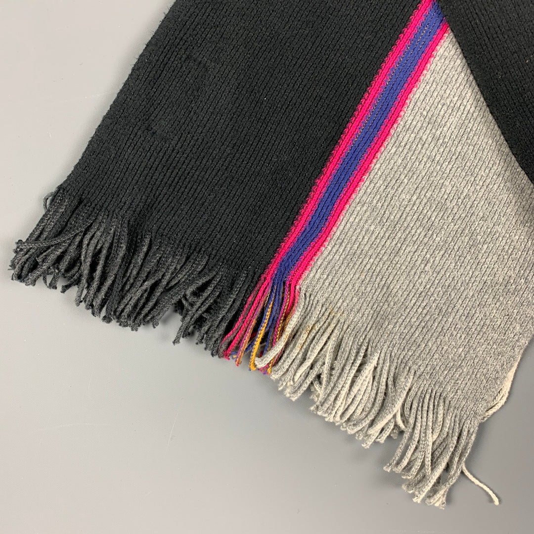 PAUL SMITH Grey Charcoal Knitted Stripe Cotton Scarf