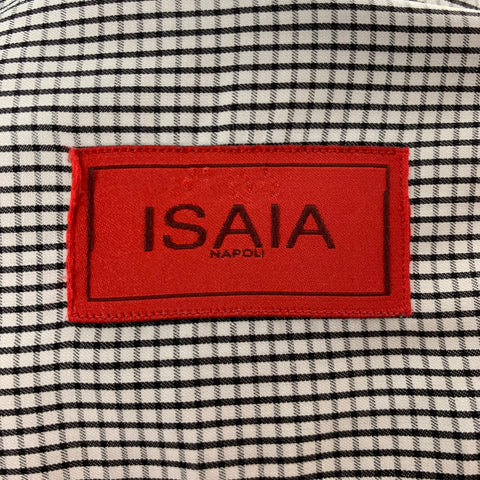 ISAIA Size XL White Black Checkered Cotton Long Sleeve Shirt