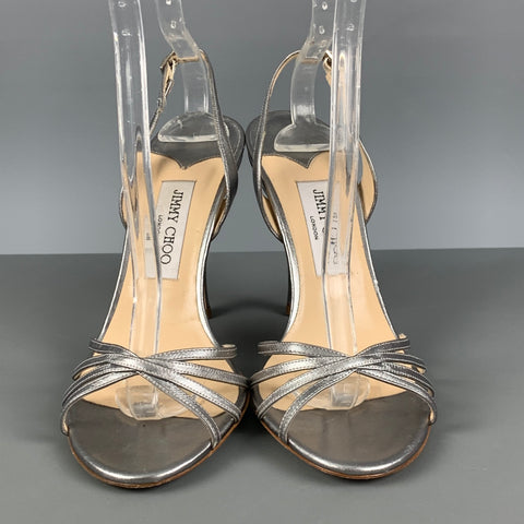 JIMMY CHOO Talla 10 Sandalias de tiras de cuero plateado